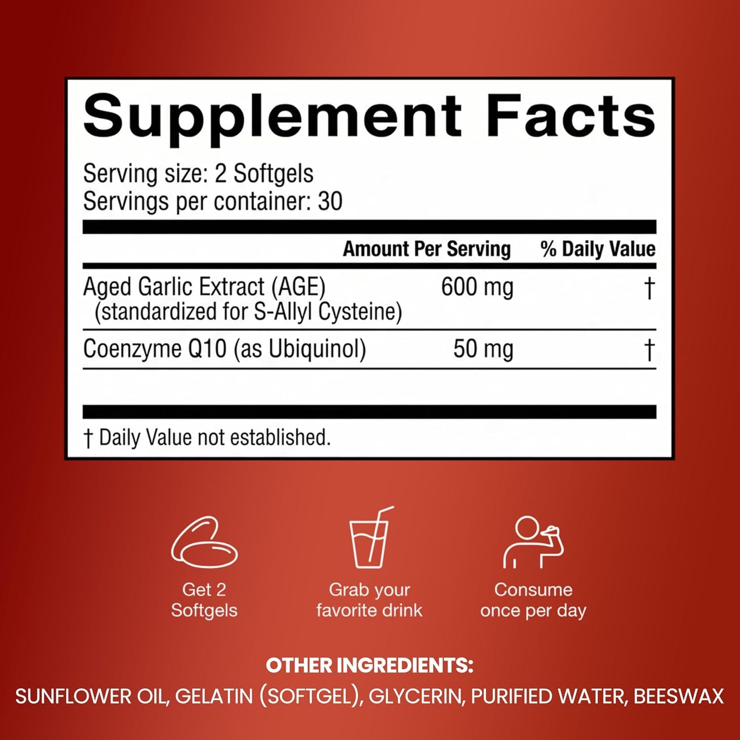Resilia Garlic Extract 600mg Softgels (60 Count) – Odorless Aged Garlic Extract Supplement with CoQ10 Ubiquinol – 20-Month Matured, Standardized for S-Allyl Cysteine - Heart Health & Immune Support