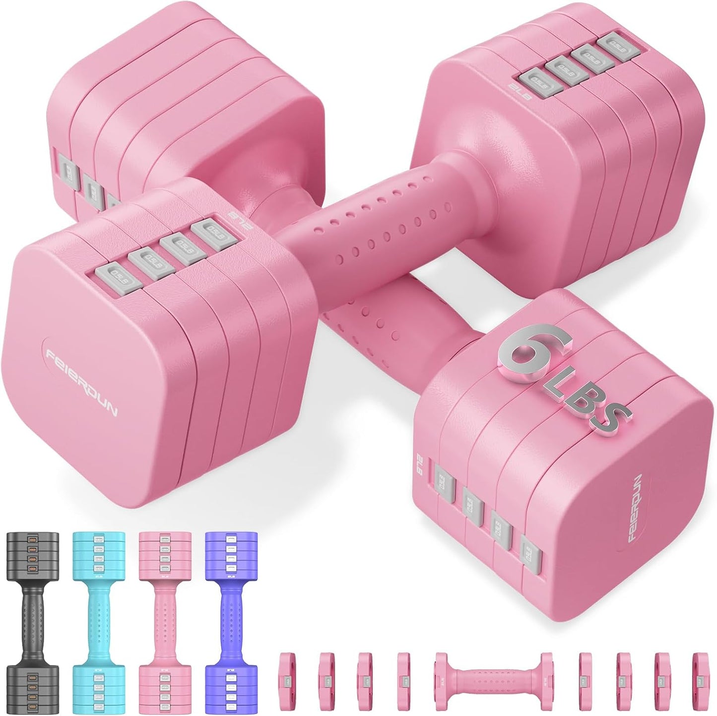 FEIERDUN DB3 5-in-1 Adjustable Dumbbell Set of 2 for Women and Men