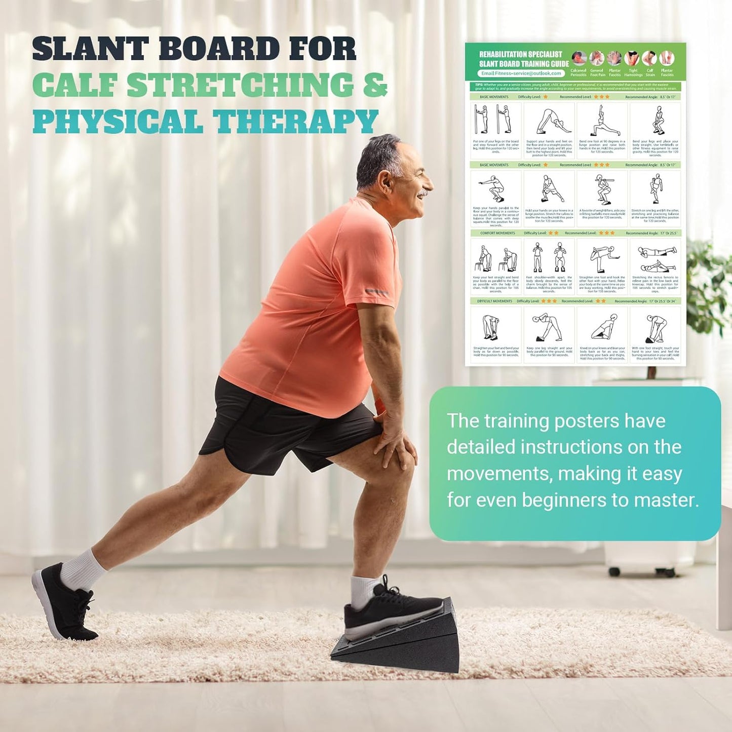 Slant Board for Calf Stretching, 5 Adjustable Angles, 480 lbs Capacity