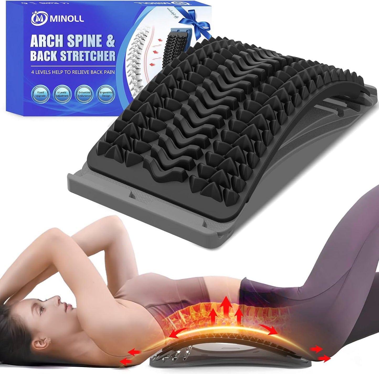 MINOLL Back Stretcher for Lower Back Pain Relief, Adjustable Arch Lumbar Support