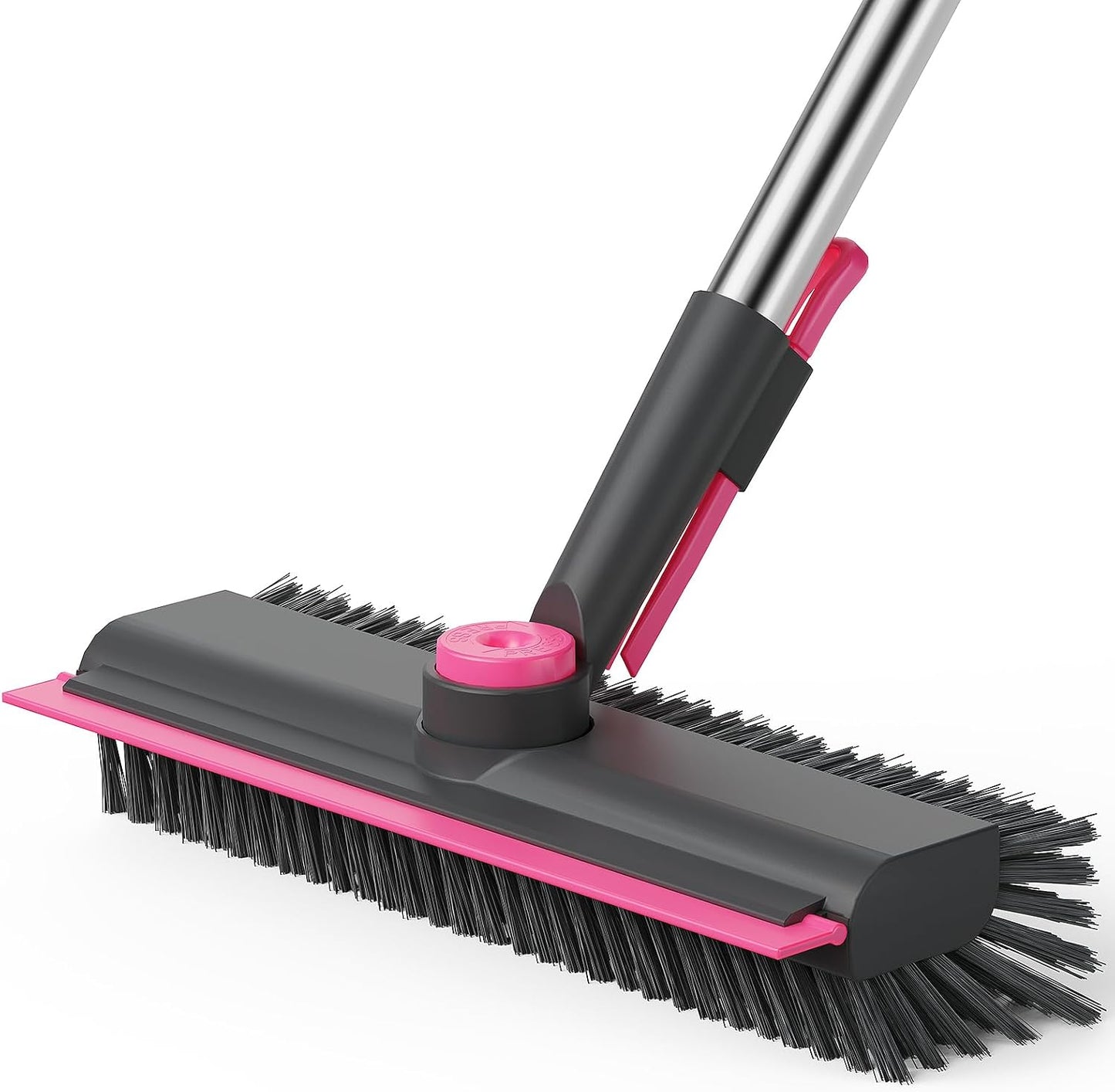 AIR U+ Floor Scrub Brush with Long Handle, 3-in-1 Rotating Head & Squeegee | Stiff Dual-Sided Bristles for Shower, Bathroom, Kitchen and Patio, 30–50 In Handle for Easier Stand-up Cleaning, Gray