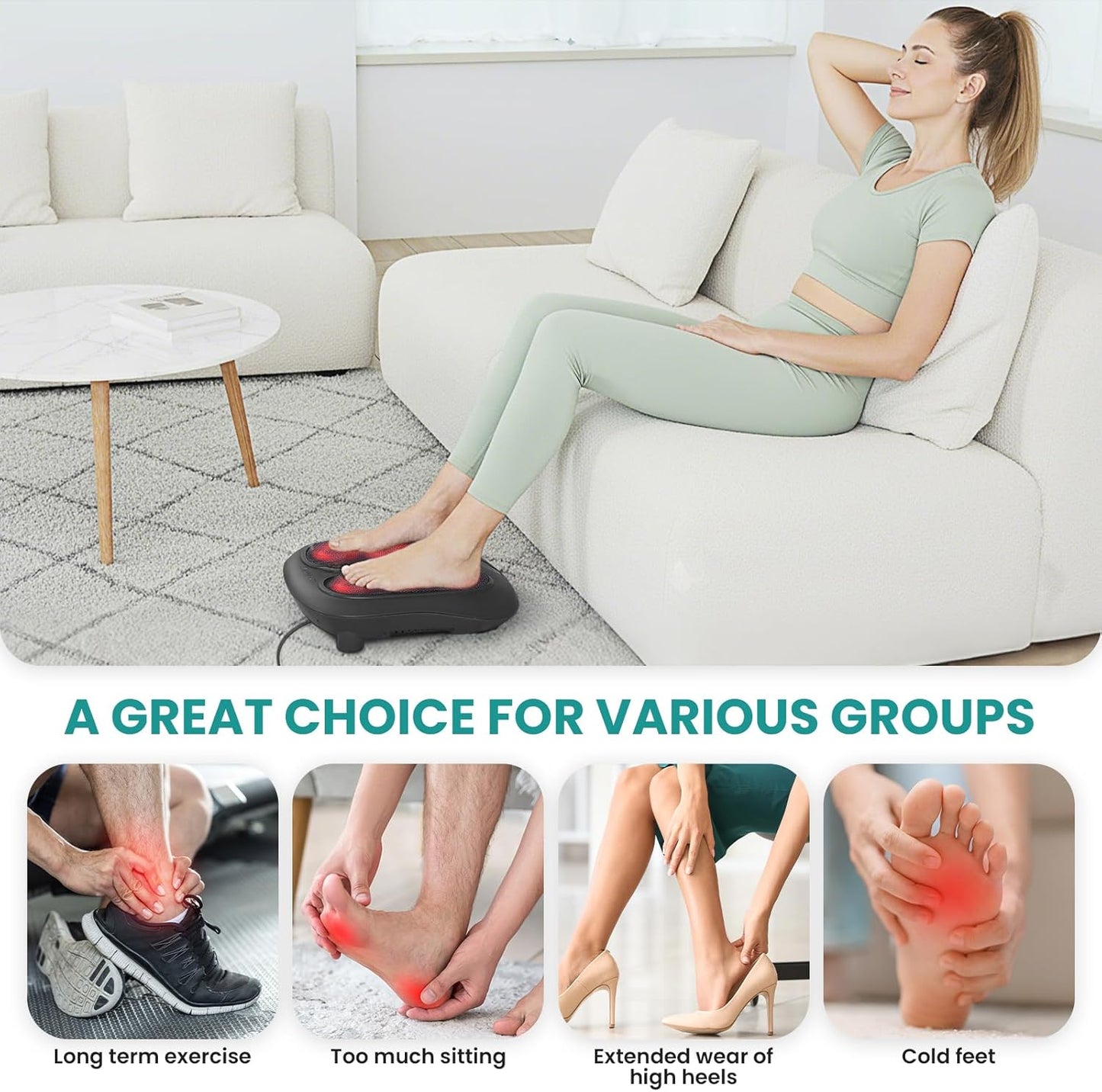 Nekteck Shiatsu Heated Electric Foot Massager with Heat for Pain Relief