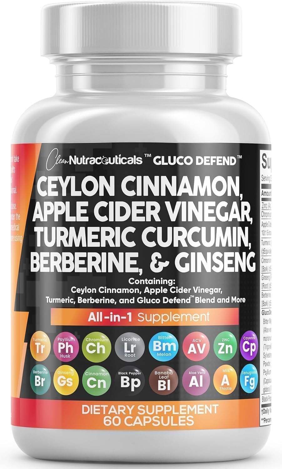 Clean Nutraceuticals Ceylon Cinnamon Capsules with Berberine Turmeric and Apple Cider Vinegar Supplement