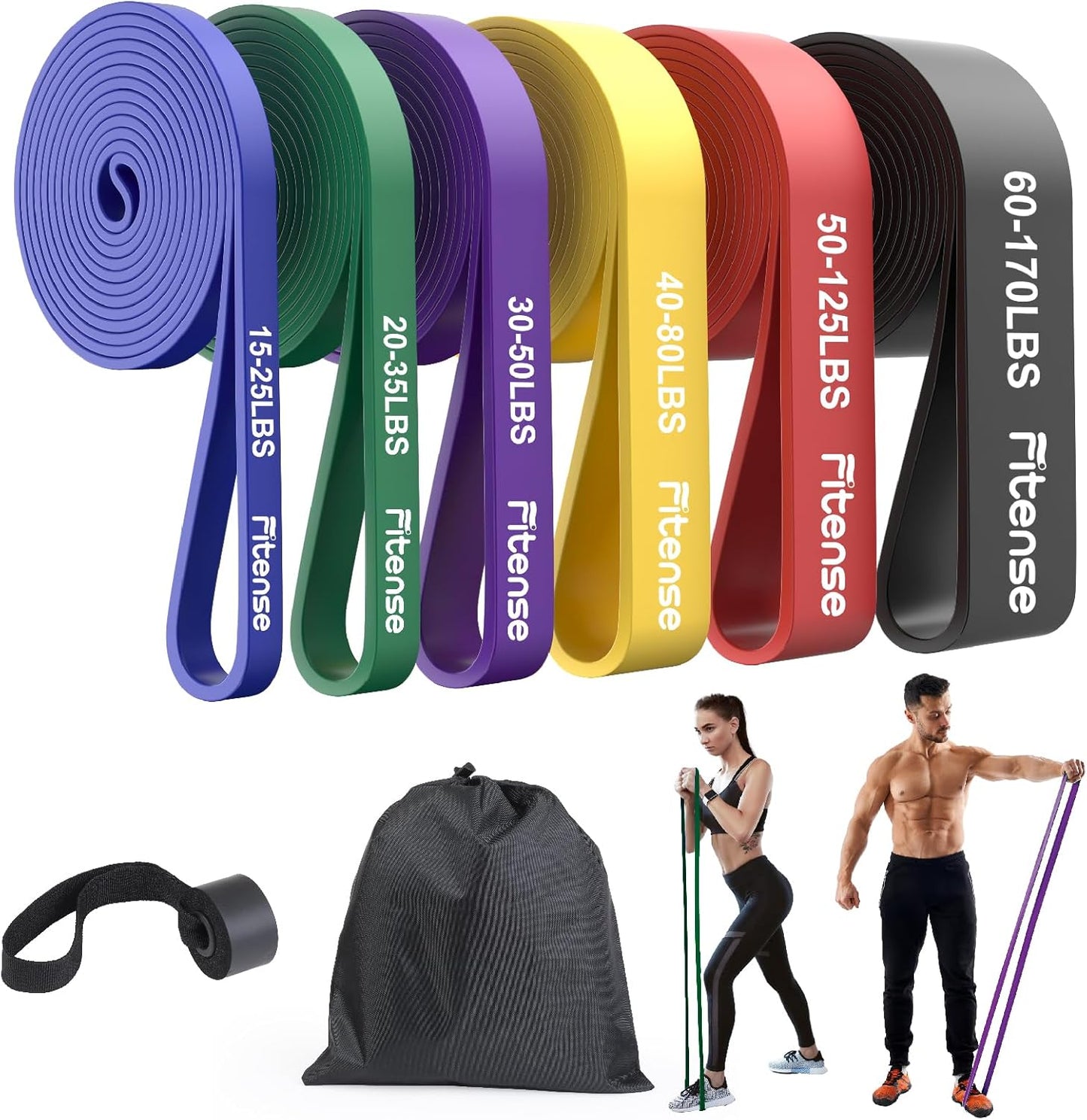 Fitense Resistance Bands Set - Pull Up Bands for Men & Women, 4 Levels, Anchor, Poster & Pouch