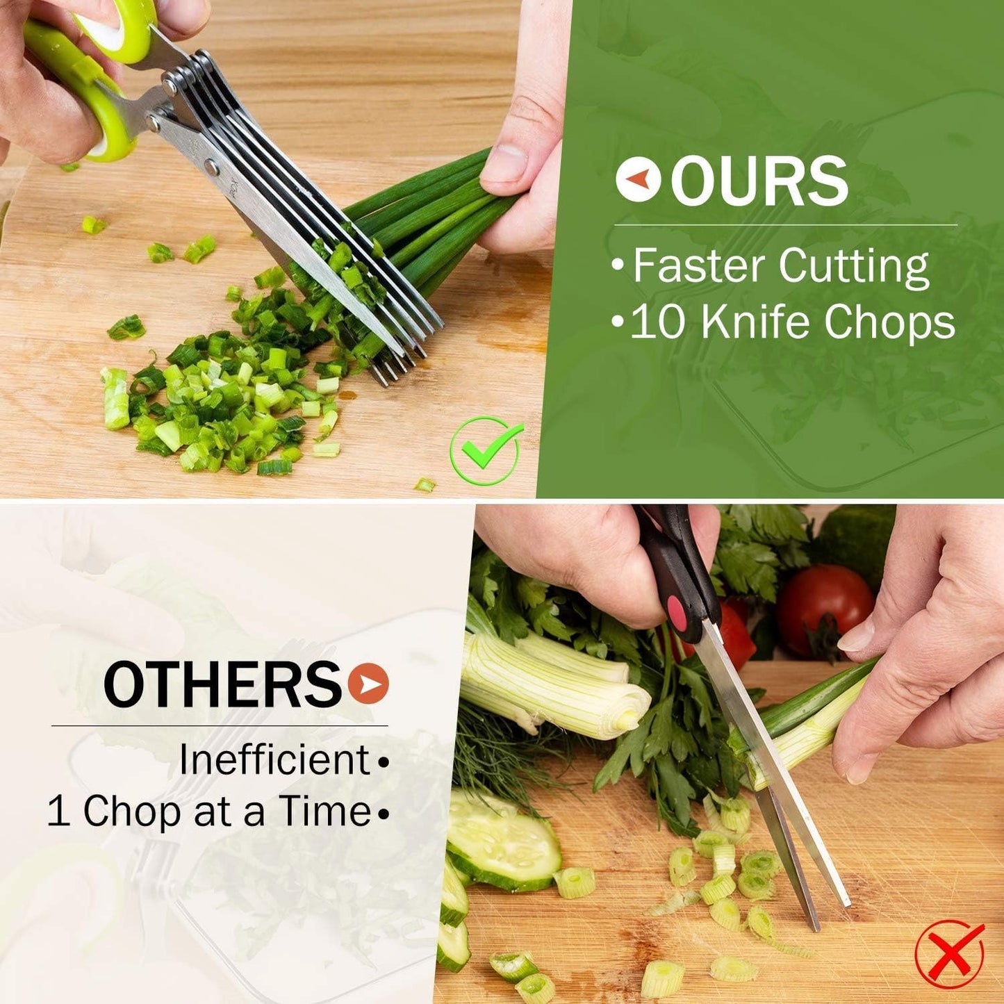 X-Chef Multipurpose 5 Blade Herb Scissors | Kitchen Herb Shears Herb Cutter with Safety Cover and Cleaning Comb for Chopping Basil Chive Parsley (Green)