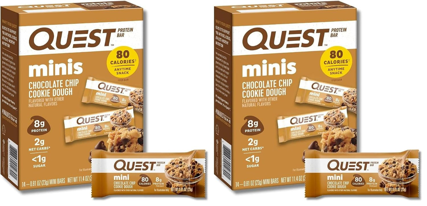 Quest Nutrition Mini Chocolate Chip Cookie Dough Protein Bars, 14 Count, Gluten Free