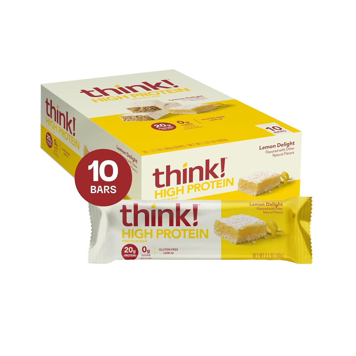 think! Protein Bars, High Protein Snacks, Gluten Free, Kosher Friendly, White Chocolate, Nutrition Bars, 2.1 Oz per Bar, 10 Count (Packaging May Vary)