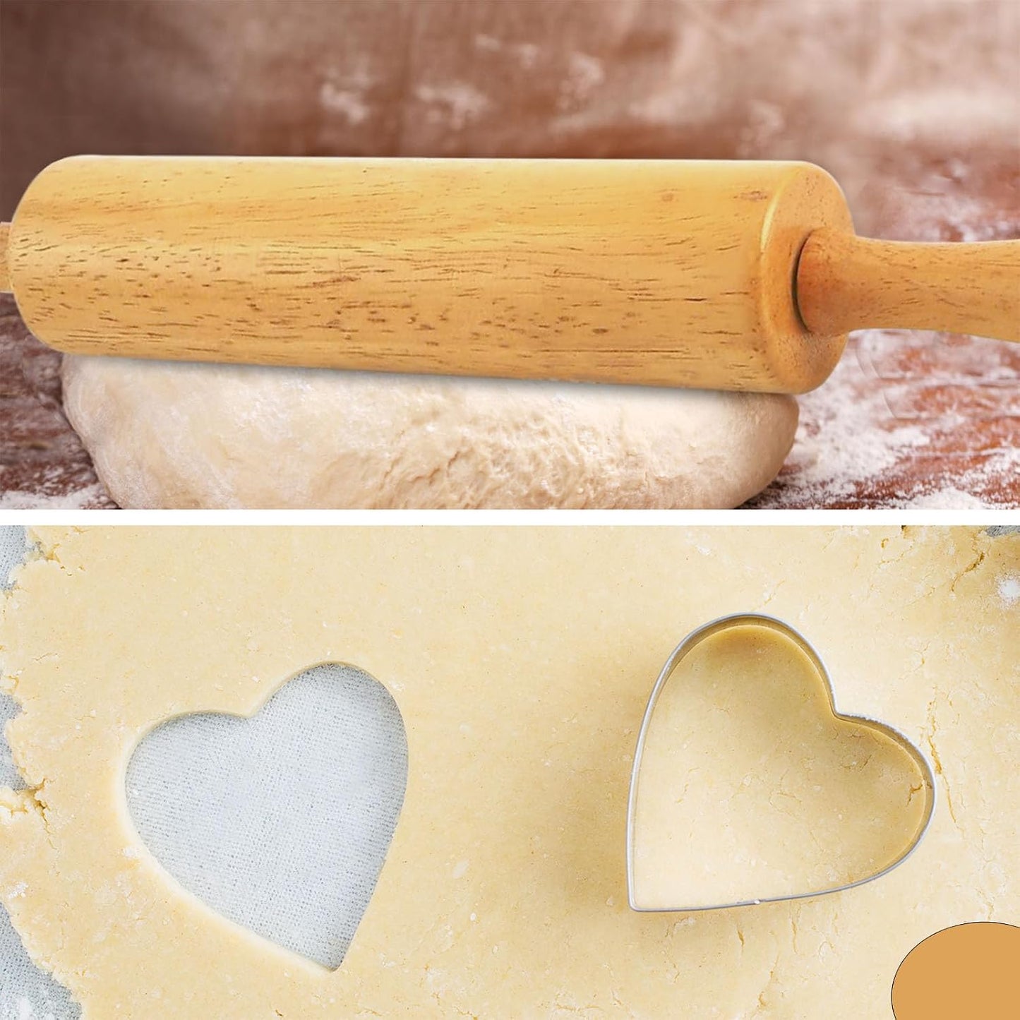 Wooden Rolling Pin, Beech Wood, 17.6" Dough Roller for Baking | Ergonomic Handles, Nylon Bearings, Baking Pizza, Bread & Cookies, Pasta, Dough Roller