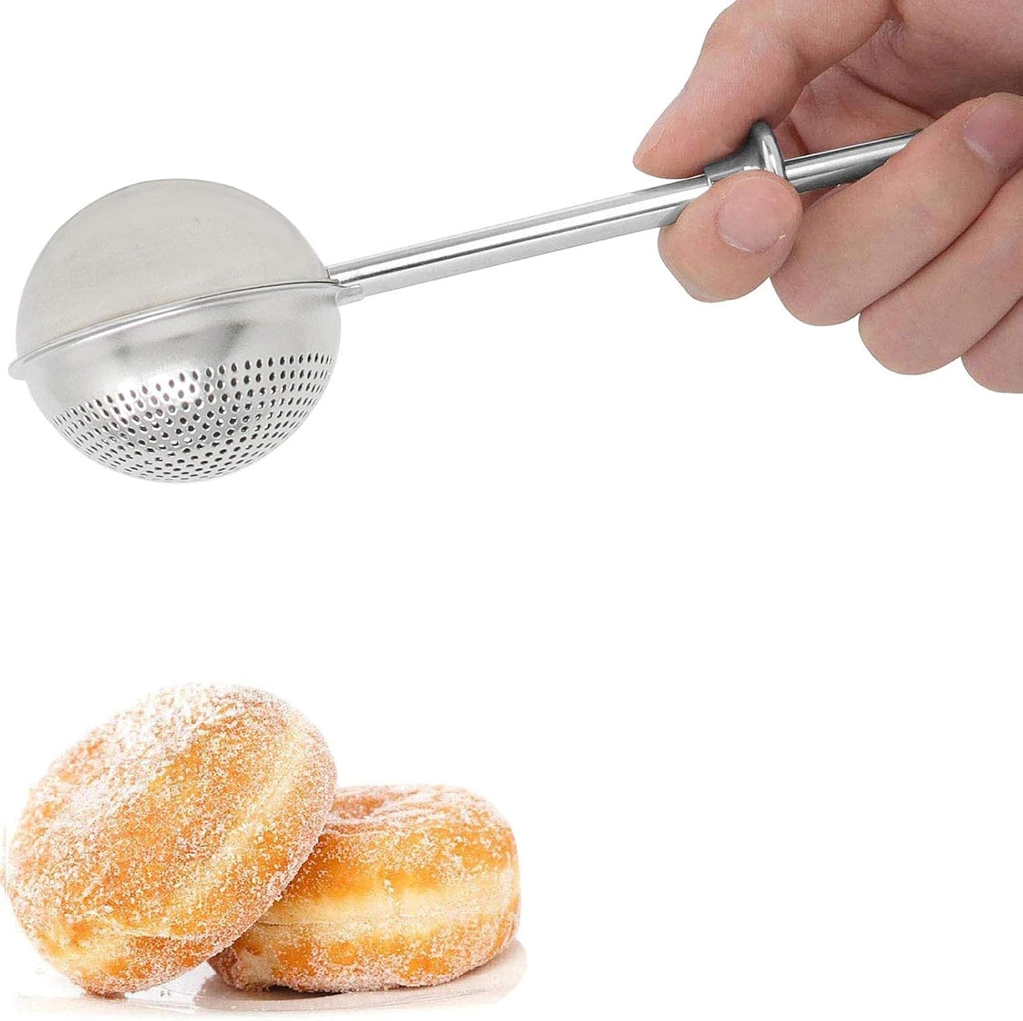 HULISEN Flour Duster, 304 Stainless Steel Flour Sifter for Baking | Spring-Press Handle, Dishwasher Safe, For Flour, Powdered Sugar, Fine Spices, Pick Up and Dust Flour Sifter, Gift Package