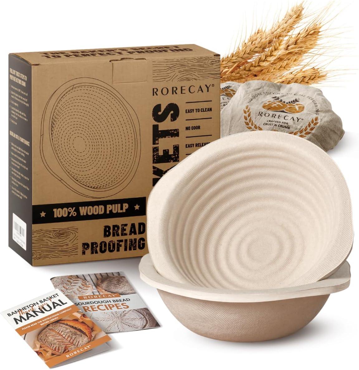 Rorecay Sourdough Starter Kit with Banneton Bread Proofing Baskets | Complete Sourdough Bread Baking Supplies, Beginner Friendly, 9 in Round & 10 in Oval Rattan Banneton, Sturdy Sour Dough Tools