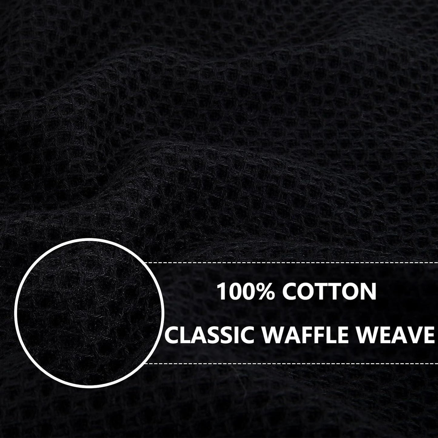 Homaxy 100% Cotton Waffle Weave Kitchen Dish Cloths 6-Pack, Black | 12 x 12 Inches, Ultra Soft Absorbent Dish Towels, Quick Drying Dish Rags with Hanging Loop