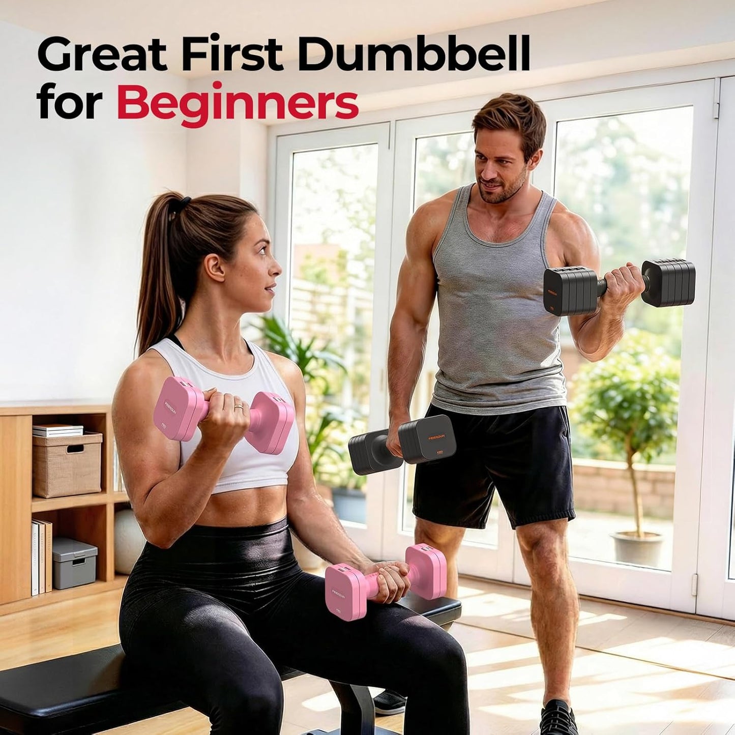 FEIERDUN DB3 Adjustable Dumbbell Set of 2, 5-in-1 Hand Weights for Women and Men