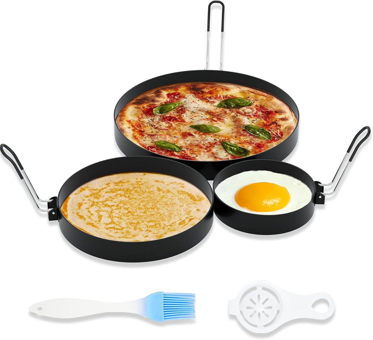 4 Pack 3.5 Inch Nonstick Stainless Steel Egg Rings for Frying Eggs | Round Griddle Cooking Molds with Oil Brush & Egg Separator for Pancake, Egg Sandwich and English Muffin Breakfast Making