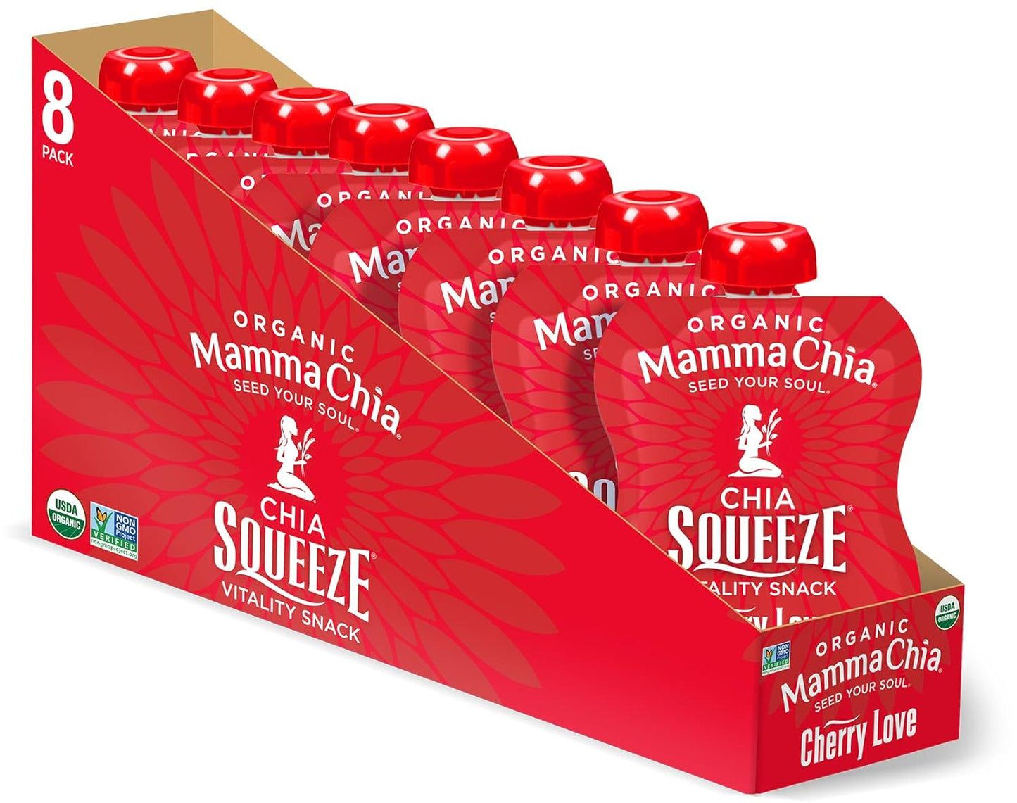 Mammachia Organic Chia Squeeze Vitality Snack, Wild Raspberry, No Added Sugar, Vegan Friendly, Kosher, USDA Certified Organic, Gluten Free & Non-GMO, 4 Count, 14 Ounce (Pack of 6)