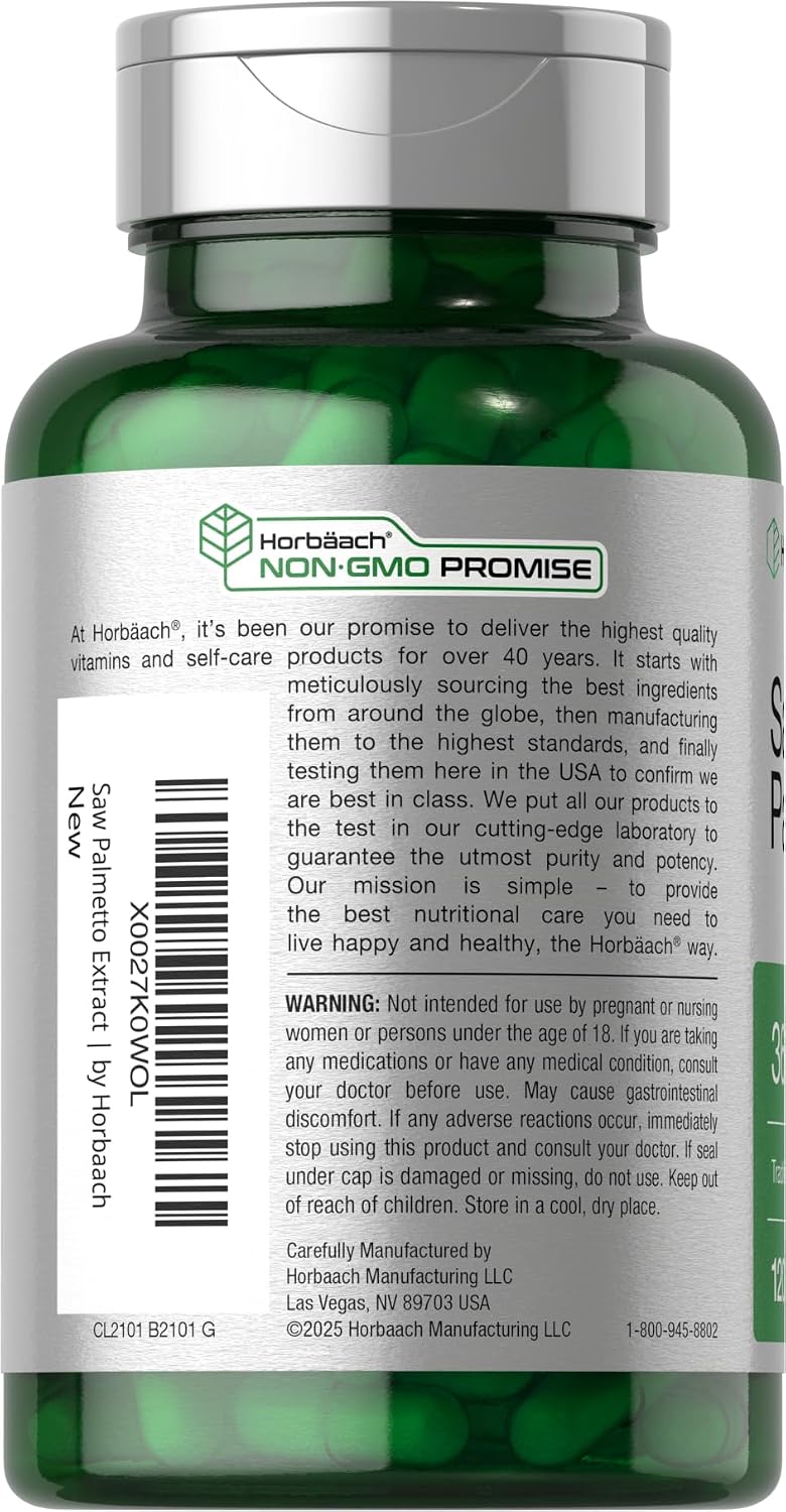 Horbäach Saw Palmetto Extract 120 Capsules Non-GMO Gluten Free