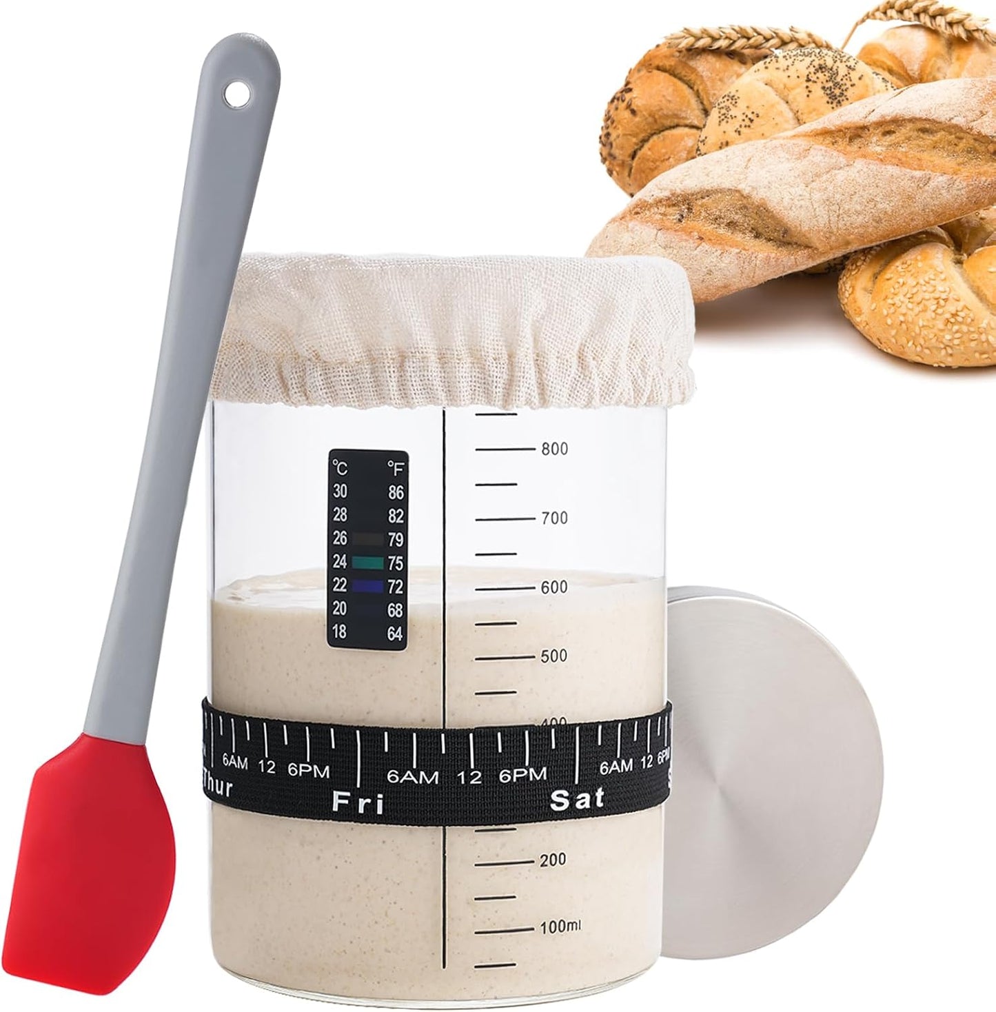 Sourdough Starter Jar Kit, 24 oz Wide Mouth Sour Dough Jars Glass | Sourdough Bread Baking Supplies, Sourdough Tools for Beginners and Pro, Dishwasher-Safe, Borosilicate Glass, 1 Pack