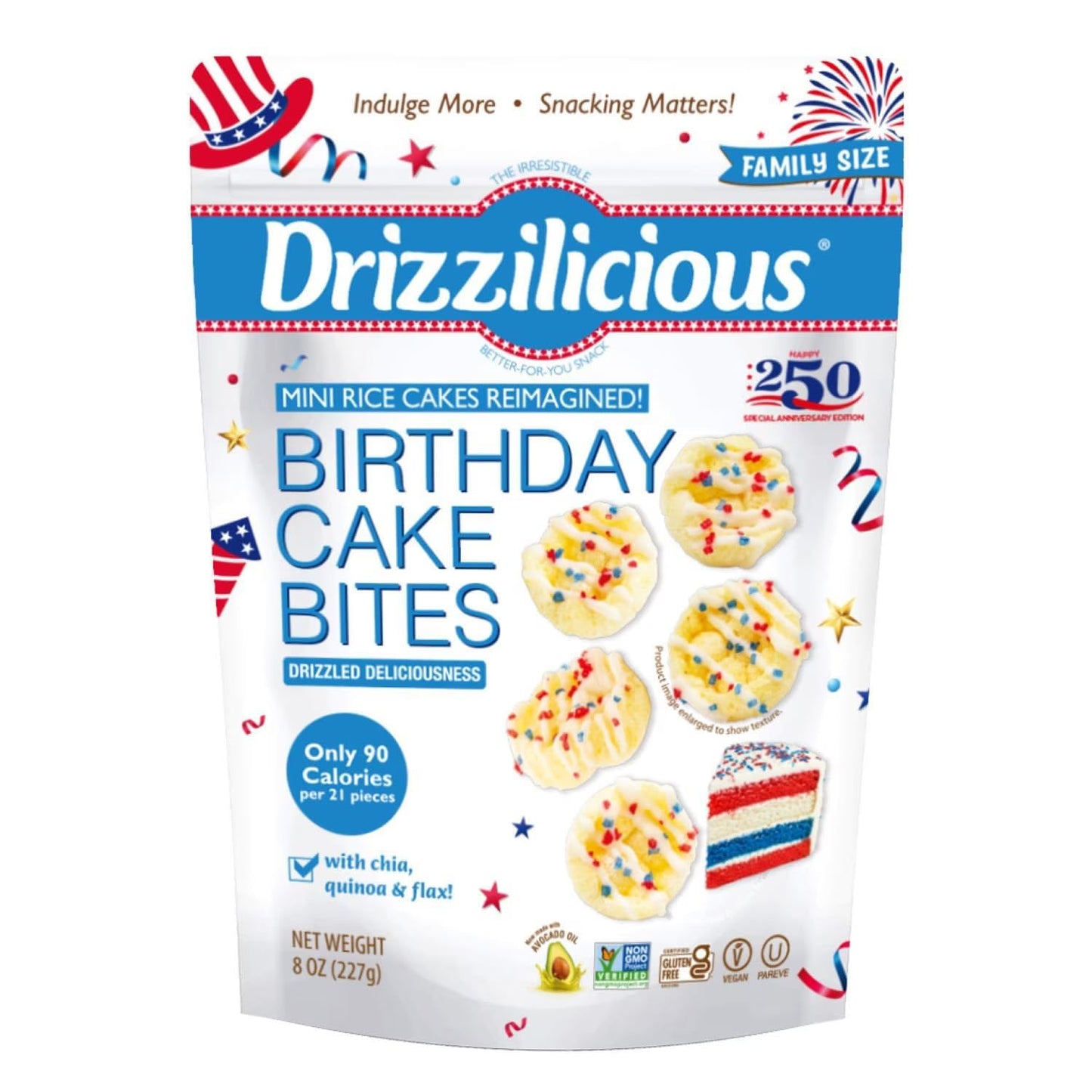 Birthday Cake Flavored Mini Rice Cakes in 8oz Stand-Up Pouch