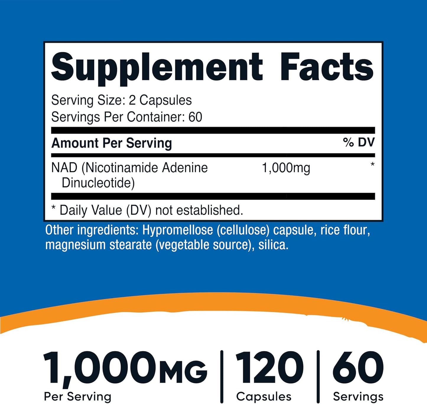 Nutricost NAD+ Supplement 1,000mg per Serving,120 Capsules (Nicotinamide Adenine Dinucleotide) - 60 Servings, Gluten-Free, Vegan