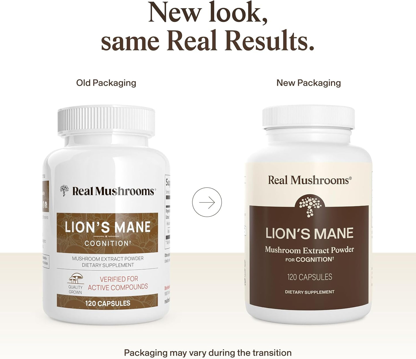 Real Mushrooms Lions Mane Mushroom Cognition (120 Capsules) Lions Mane Mushroom Powder Extract Capsules | Brain Supplement, Brain Vitamins, Focus Supplement