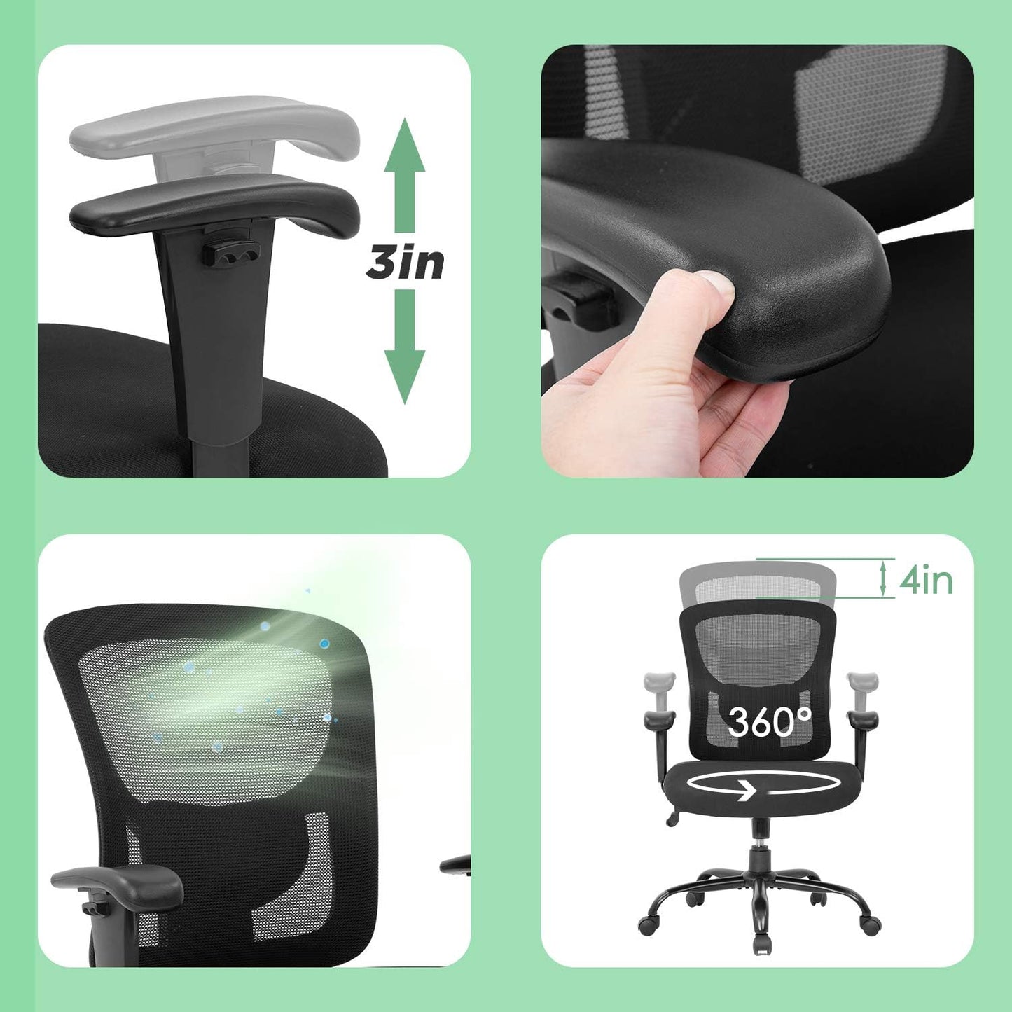 BestOffice Big and Tall Office Chair 500lbs Desk Chair Mesh Computer Chair with Lumbar Support Wide Seat High Back Task Executive Ergonomic Chair for Home Office (Black)
