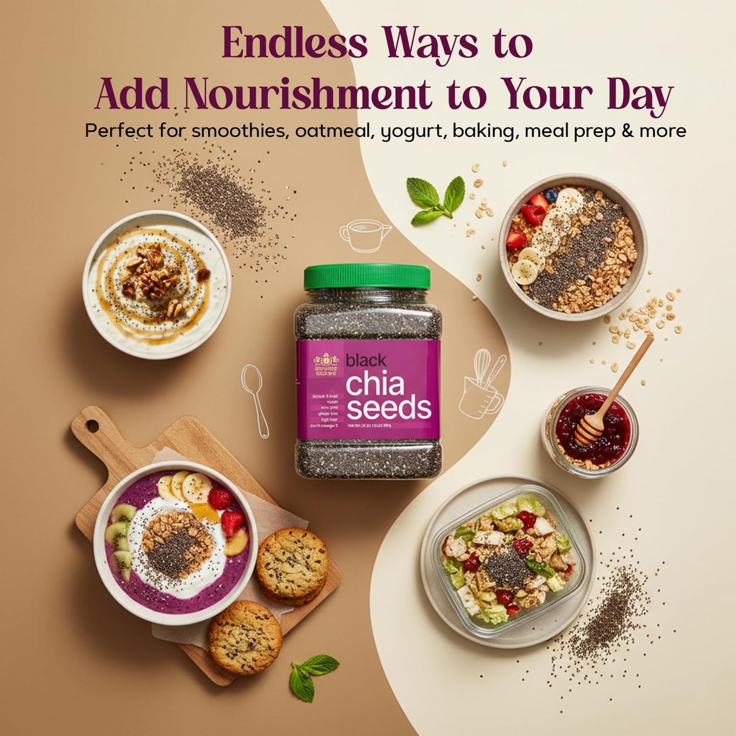 Golden Crown Black Chia Seeds- Gluten-Free Superfood | Rich in Omega-3 & Fiber | Keto Friendly Chia Seeds | Perfect For Chia Pudding, Smoothies, Salads, Baking & More, 24 Oz (1.5 Lb)