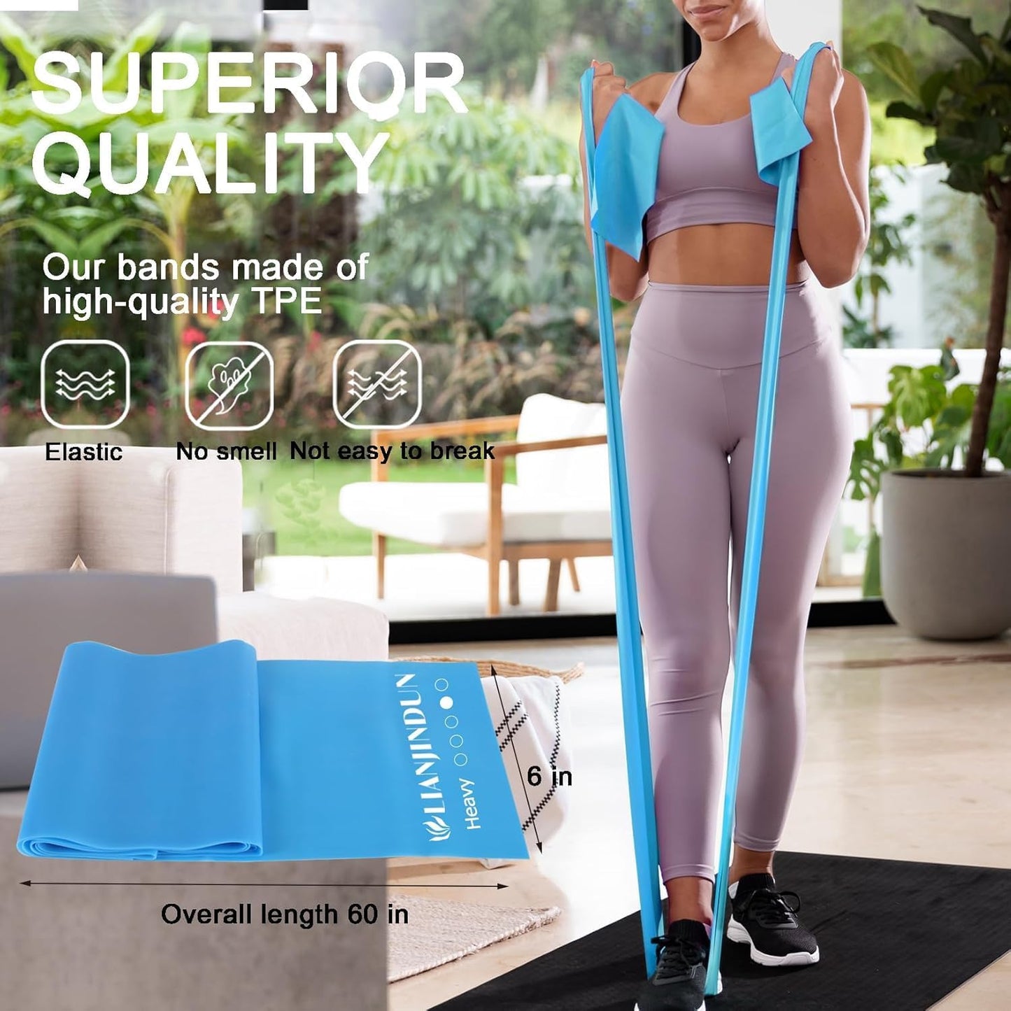 Lianjindun 5-Piece Professional Resistance Bands - Latex-Free, Pilates Workout Bands