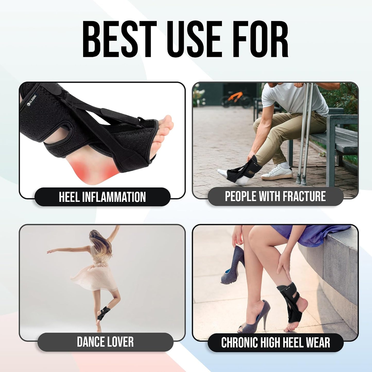 Plantar Fasciitis Night Splint, Foot Drop and Achilles Tendonitis Relief Brace for Men and Women, Black
