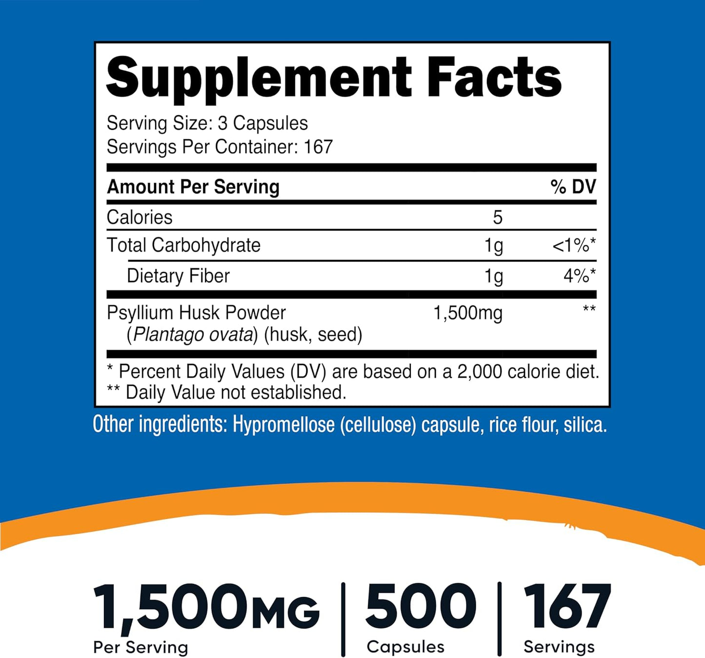 Nutricost Psyllium Husk 1500mg Per Serving, 500 Capsules - Non-GMO & Gluten Free