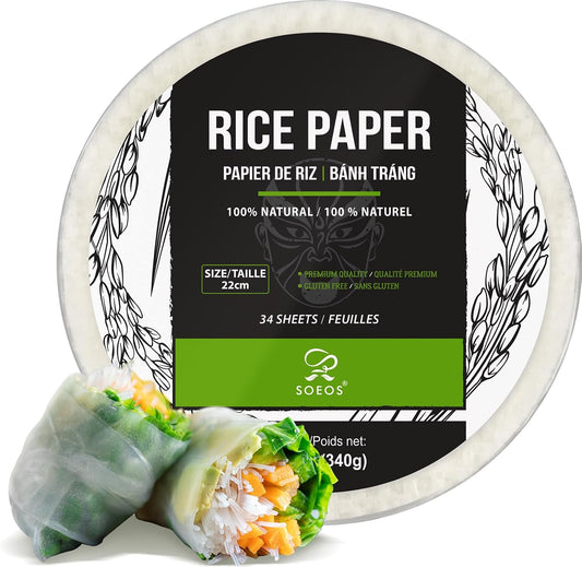 White Rice Paper Wrappers, 34 Sheets, Non-GMO, Gluten-Free, Low Carb, Vietnamese Rice Wraps