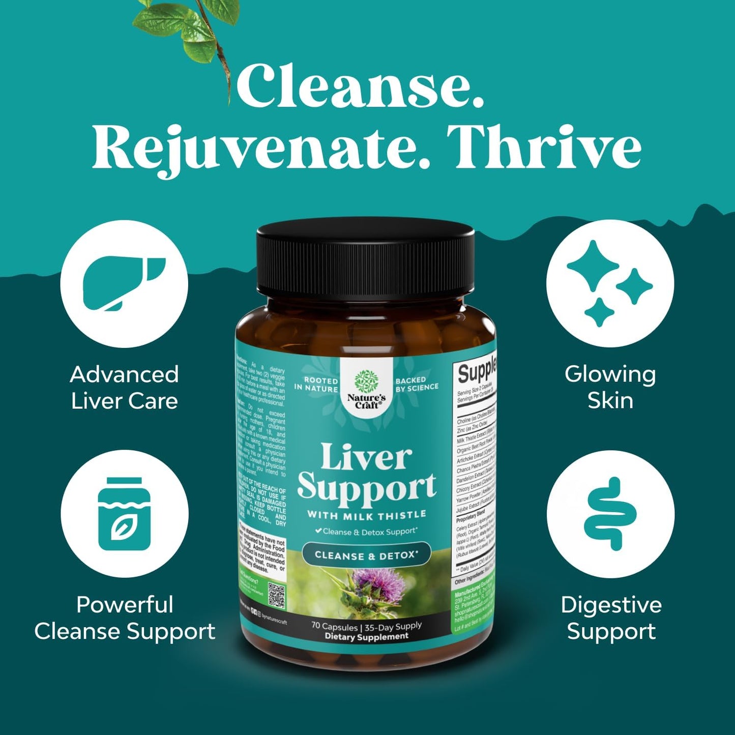 Liver Cleanse Detox & Repair - Milk Thistle Supplement for Digestion & Immune Health - Ginger Root, Choline & Dandelion Root - Herbal Liver Support with Silymarin, Beetroot & Artichoke - 70 Count