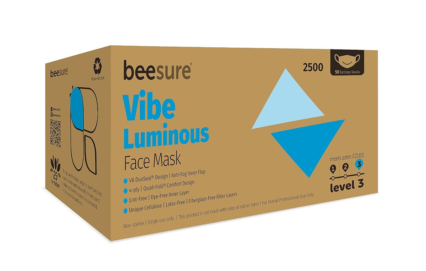 BeeSure Vibe Face Masks, Glamorous Pink, Latex-Free, Pack of 50