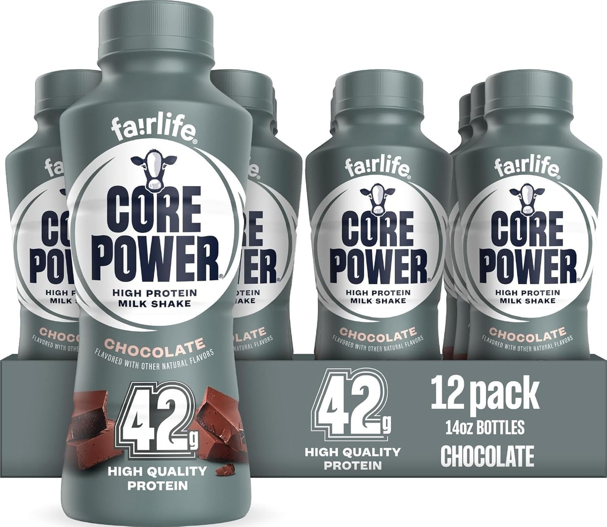 Core Power Elite High Protein Shake, Chocolate, 42g Bottle, 14oz, 12 Pack