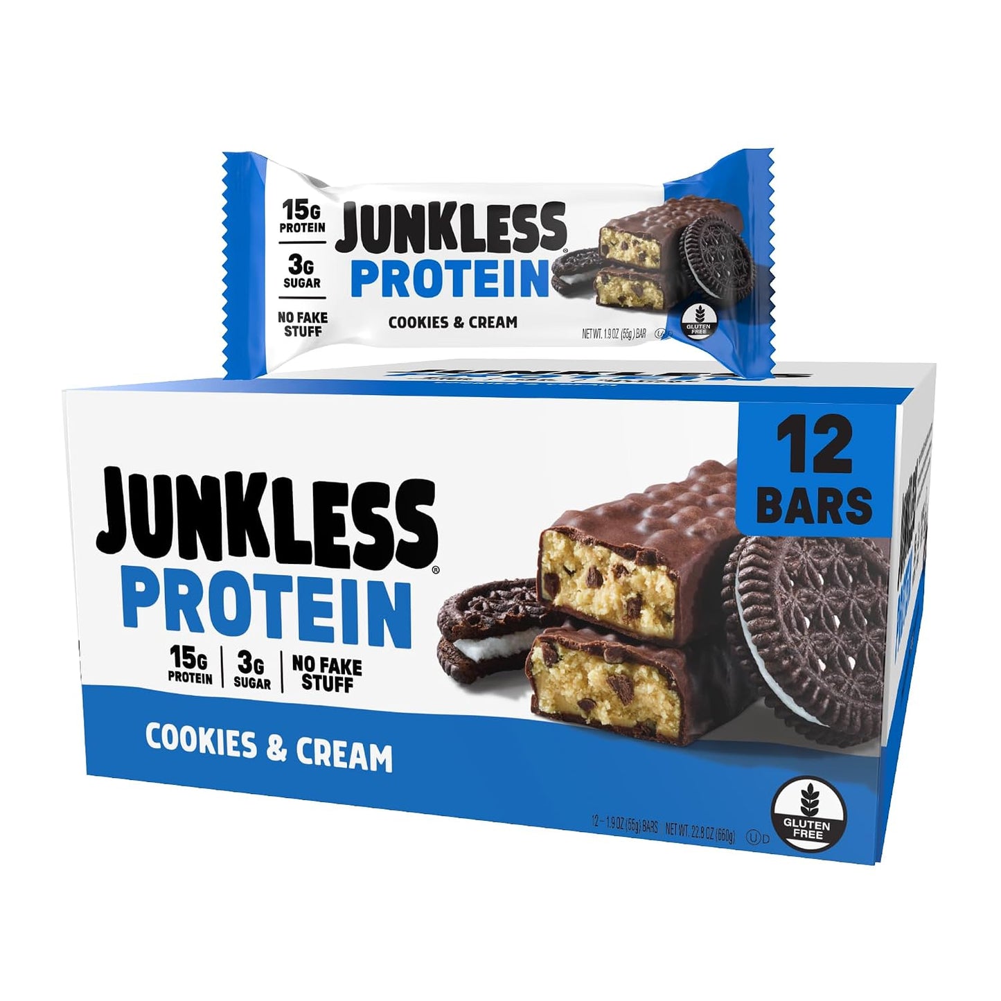 JUNKLESS Protein Bars Variety Pack with 4 Flavors and 12 Bars