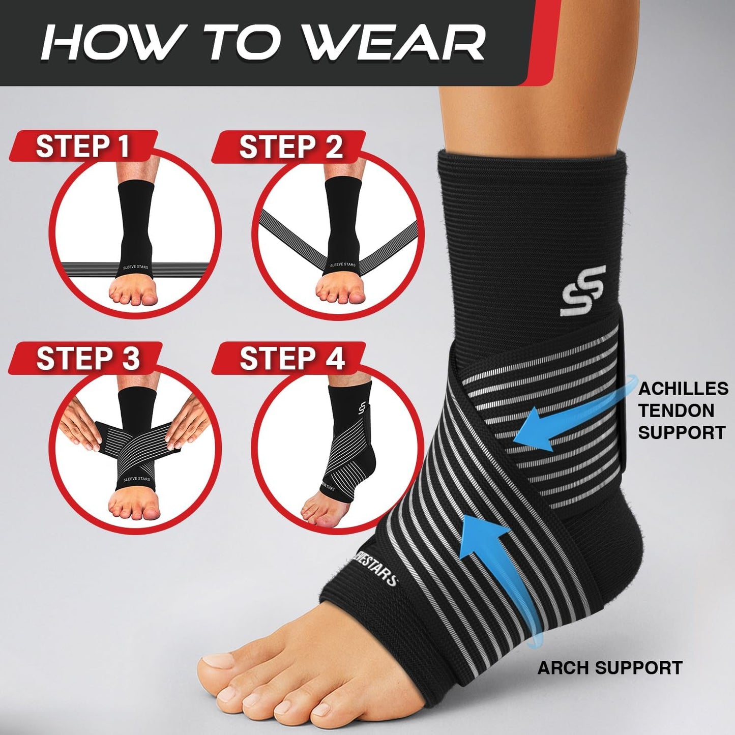 Sleeve Stars Ankle Brace for Women & Men, Compression Sleeve for Plantar Fasciitis Relief