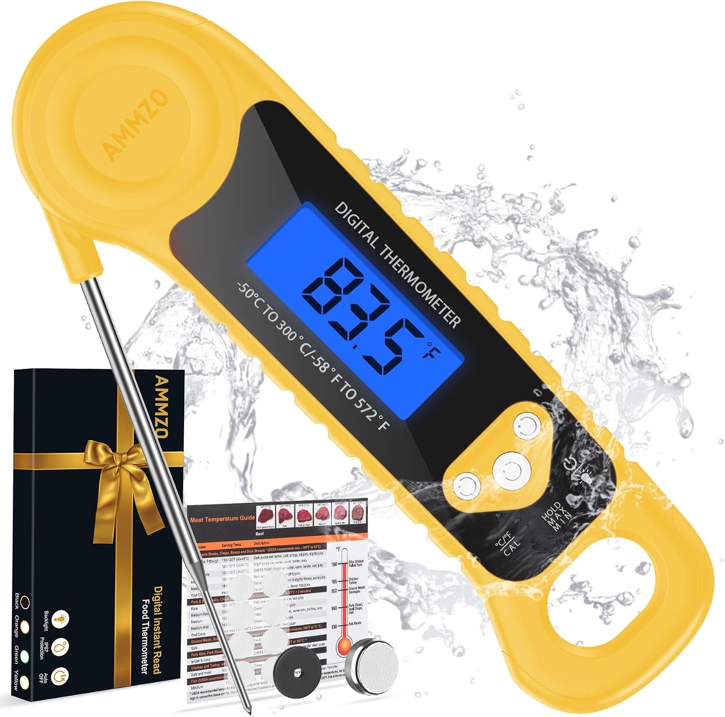 AMMZO Meat Thermometer Digital, Instant Read Food Thermometer for Cooking, Grilling, Baking, Frying & Candy Making, Essentials Kitchen Gadgets Accessory, Gifts for Men Women Dad Mom Birthday