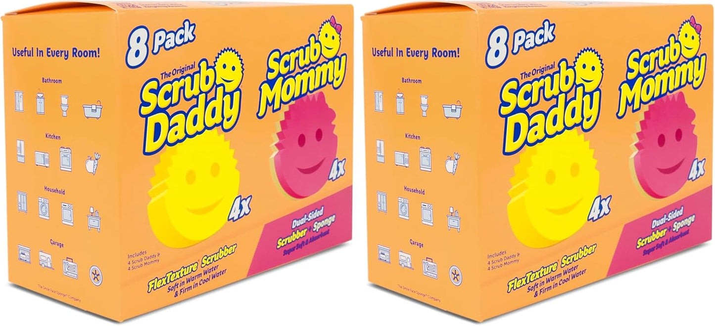 Scrub Daddy Original (4) + Scrub Mommy Kitchen Sponges (4) - Scratch-Free Dish Scrubber - Multipurpose Kitchen Cleaning Sponges - BPA Free Polymer Foam - Stain & Odor Resistant (8 Pack)