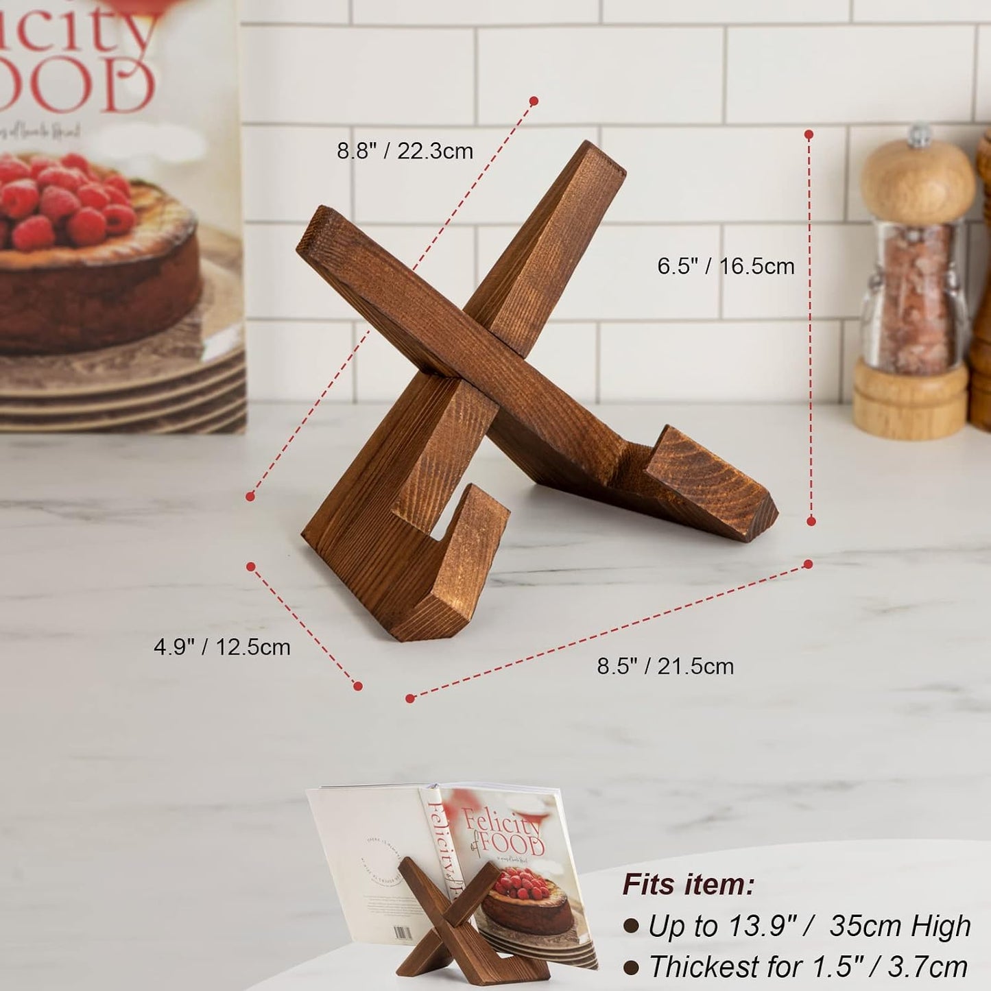 Cookbook Stand, Wooden Recipe Book Holder | Cook Book Stand for Kitchen Counter, Multifunctional Display Stand, Kitchen Counter Decor
