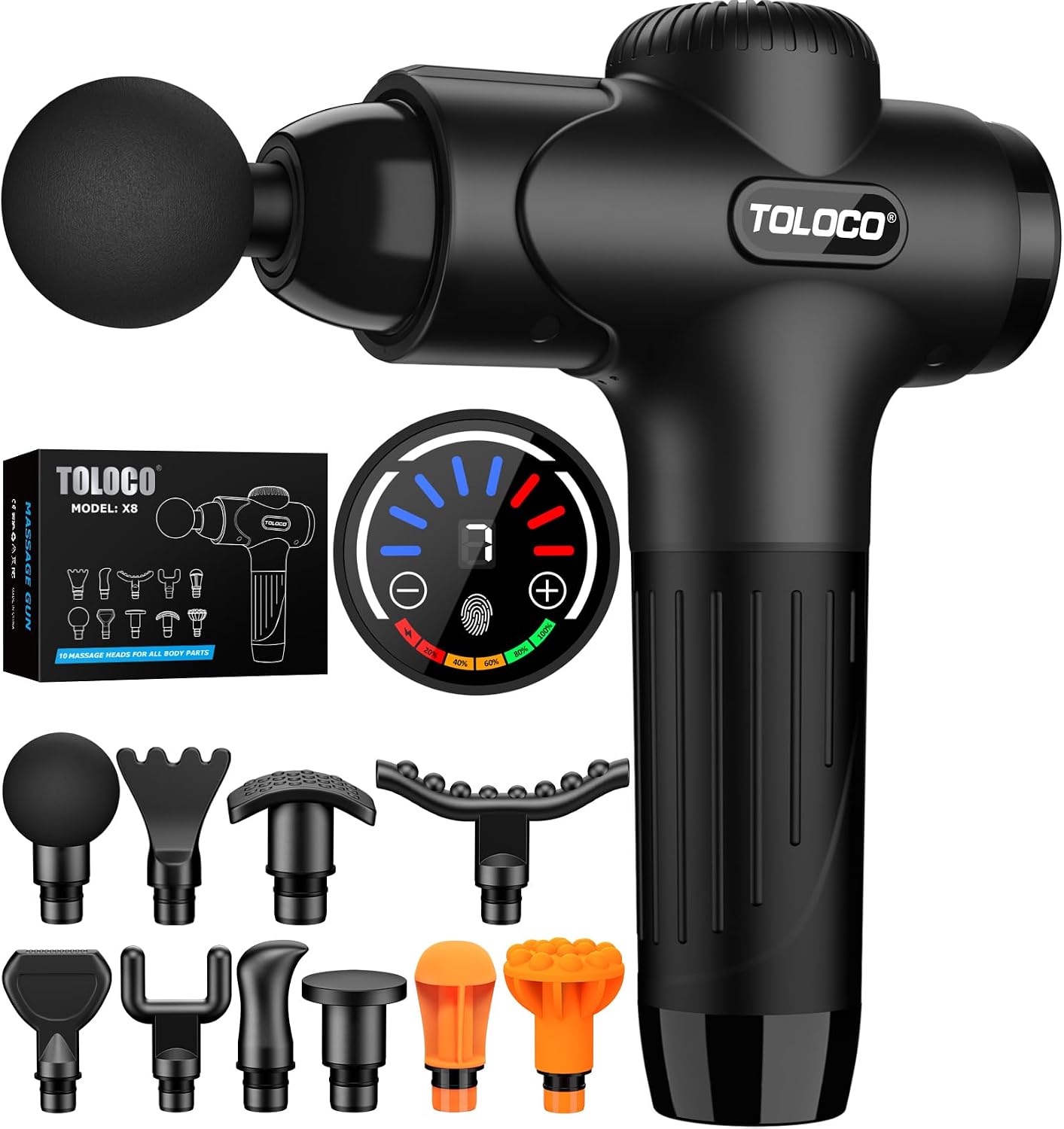 TOLOCO Deep Tissue Percussion Massage Gun with 10 Heads, Super Quiet Portable Electric Massager