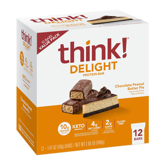 Delight Protein Bars, Chocolate Peanut Butter Pie, Low Sugar & Low Carb Gluten-Free Snack, Keto Friendly Snacks
