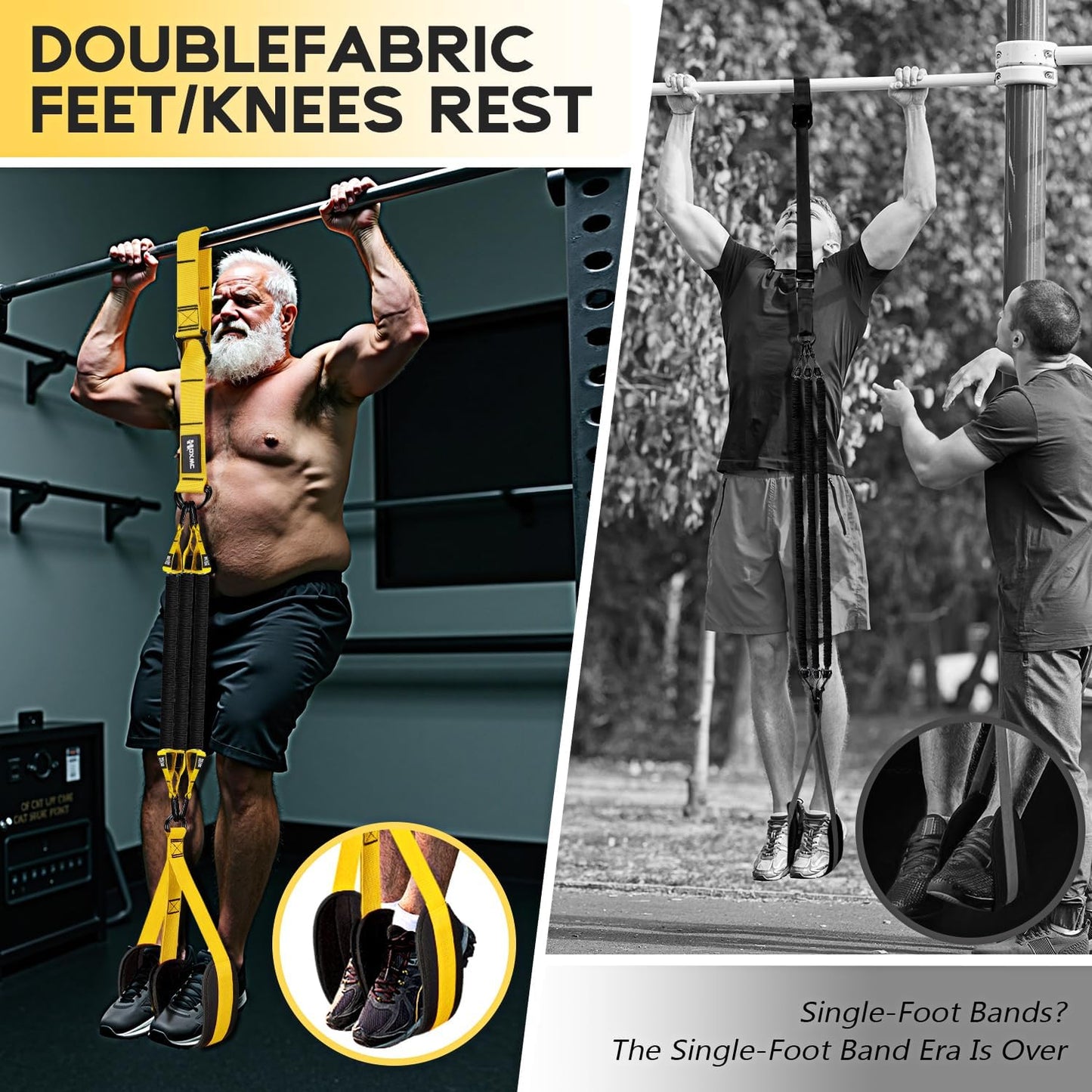 Pull Up Assist Bands with 3 Resistance Levels and Adjustable Comfort Foot Rest