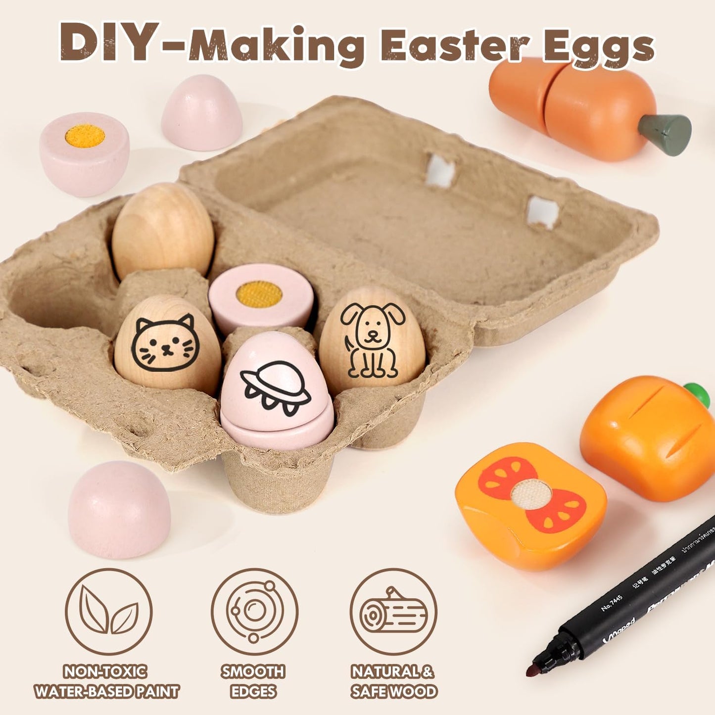 Lehoo Castle Wooden Play Food Sets for Kids Kitchen, Grocery Food Toys for Toddlers 3+ Year Old, Cutting Fruits Vegetables Meat Fish Shopping Bag, Pretend Play Kitchen Accessories Gift for Boys Girls