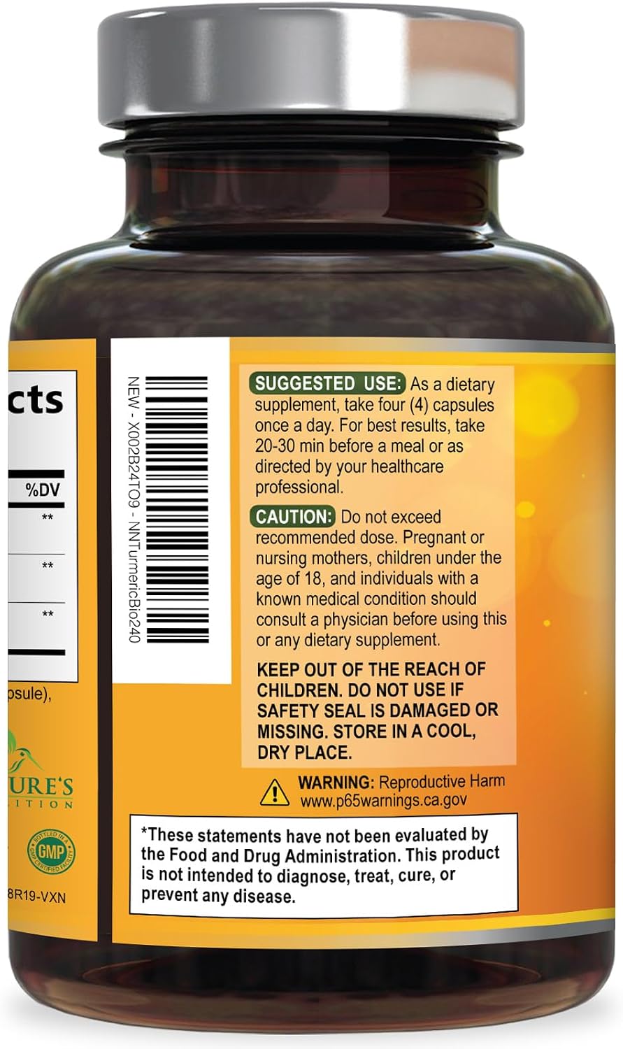 Turmeric Curcumin Supplement - 2400mg Organic Turmeric Per Serving