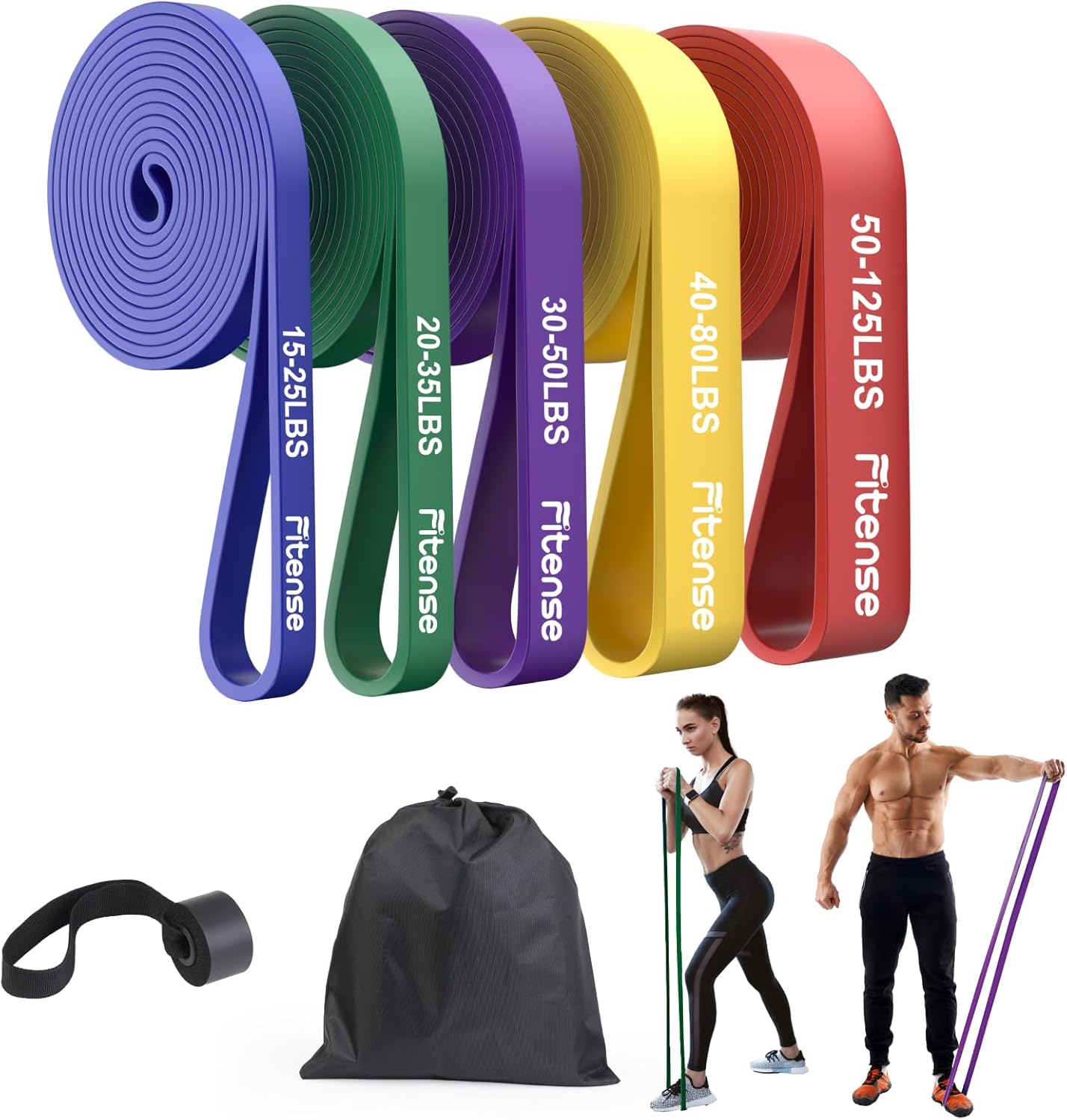 Fitense Resistance Bands Set - Pull Up Bands for Men & Women, 4 Levels, Anchor, Poster & Pouch