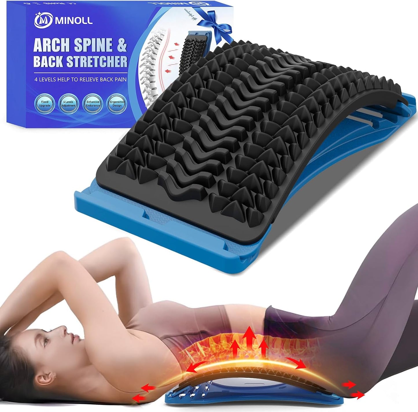 MINOLL Back Stretcher for Lower Back Pain Relief, Adjustable Arch Lumbar Support