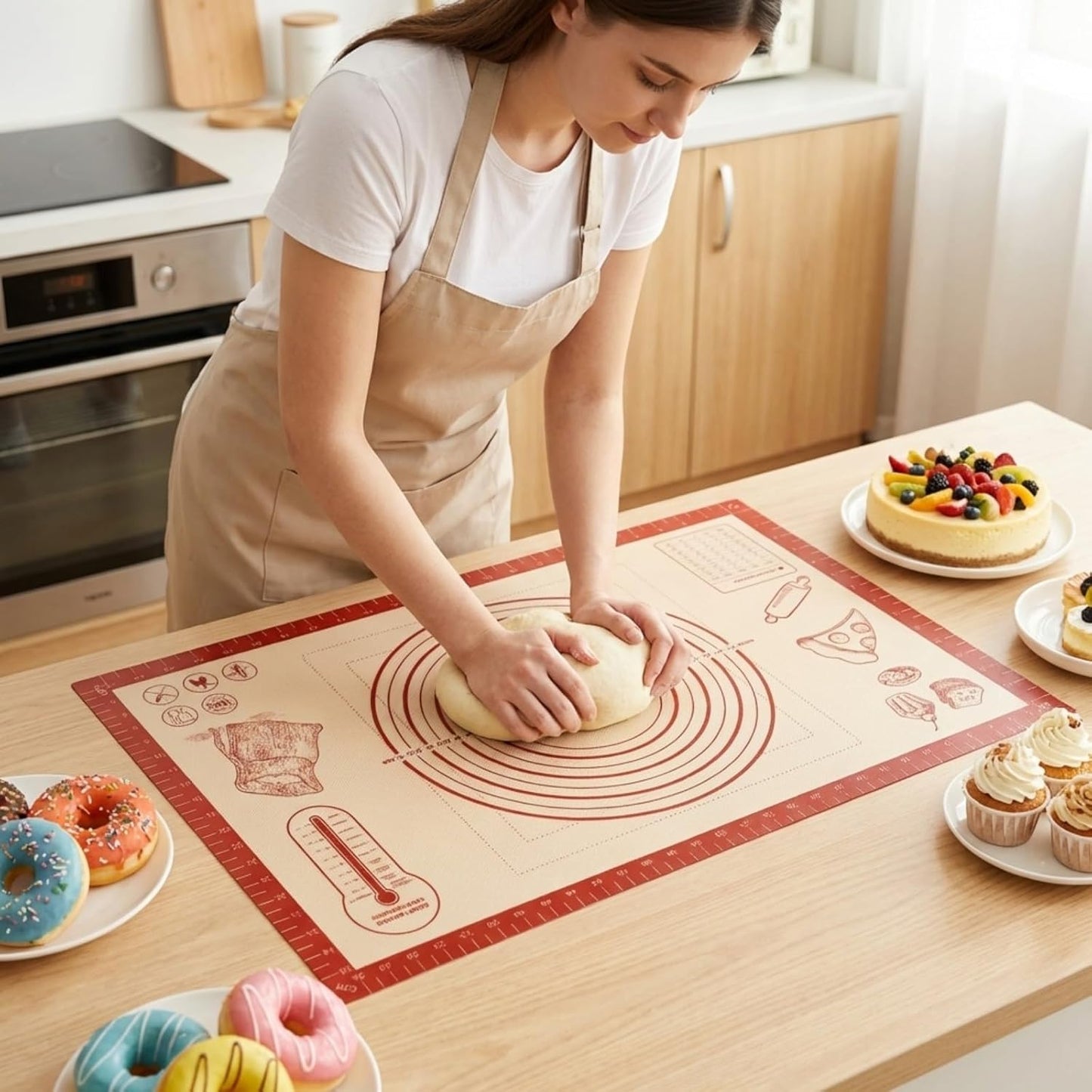 Silicone Baking Pastry Dough Mat - 28x20Inch Extra Large Cookie Bread Rolling Mats Sheet, Nonstick Kitchen Counter Kneading Board, Thick Reusable Pie Cookies Pizza Fondant Making Matt with Measurement