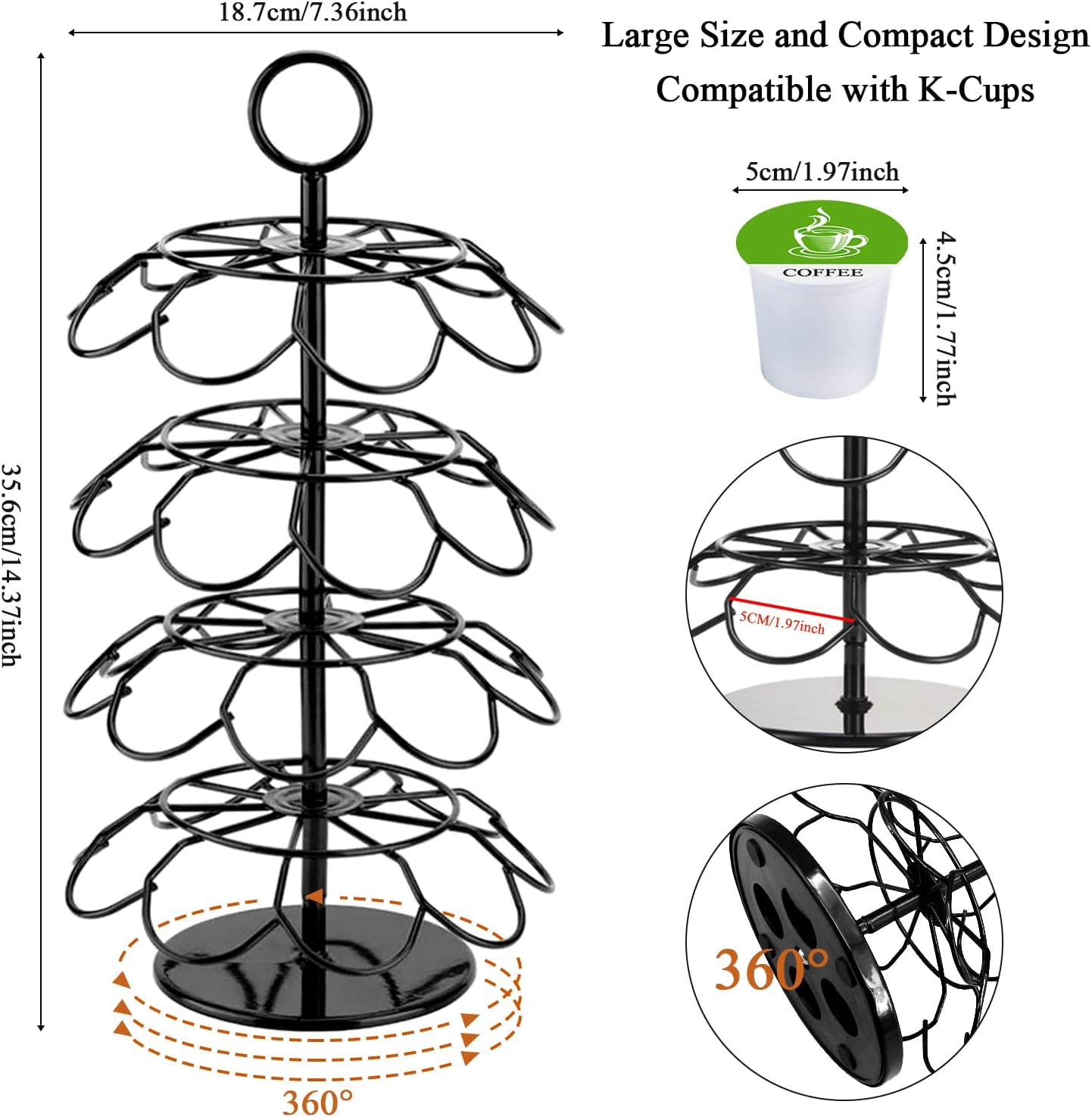 KIMIUP Coffee Pod Holder, K Cup Organizer Compatible with K-Cups(36 Pods) | Kitchen Detachable Coffee Pod Organizer for Countertop, Spins 360-Degrees