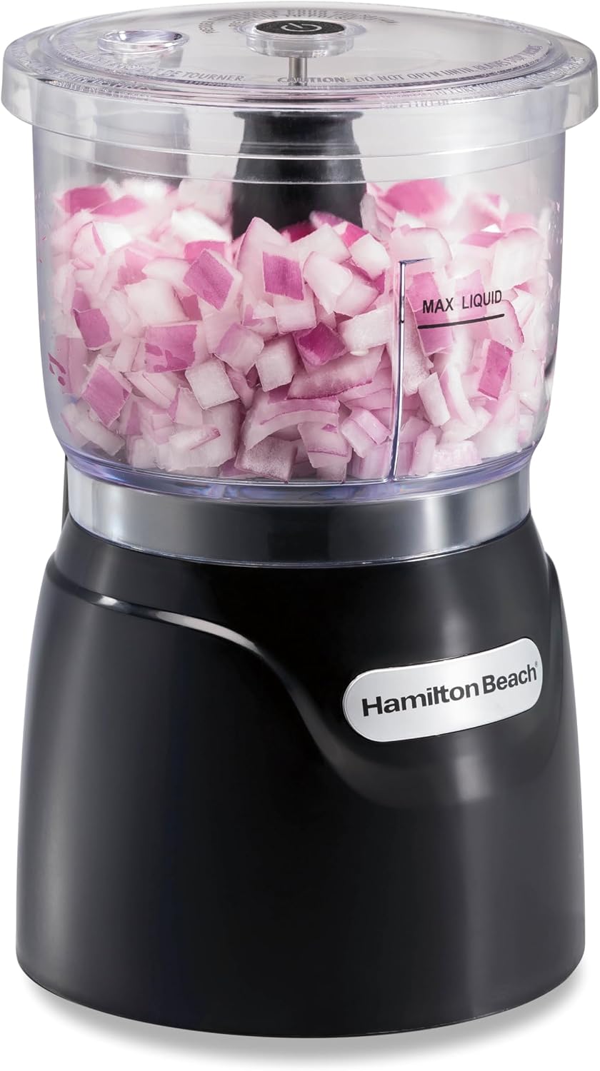 Hamilton Beach 3 Cup Electric Vegetable Chopper & Mini Food Processor | Simple Stack & Press Design | 350 Watts & Stainless Steel Blades For Dicing, Mincing & Puree | Dishwasher Safe | Black