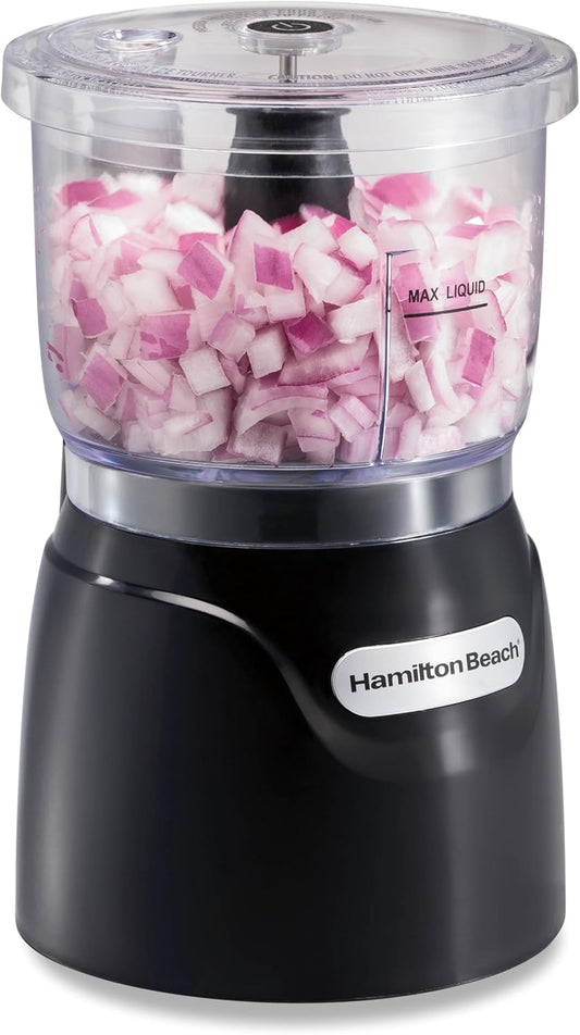 Hamilton Beach 3 Cup Electric Vegetable Chopper & Mini Food Processor | Simple Stack & Press Design | 350 Watts & Stainless Steel Blades For Dicing, Mincing & Puree | Dishwasher Safe | Black