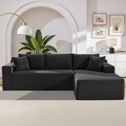 Cloud Sectional Couch,105 Inch Modular Sectional Sofa with Deep Seat,Modern Corduroy Boneless Couches with L-Shape Chaise for Living Room Bedroom,No Assembly Required (Black, Right Facing Chaise)