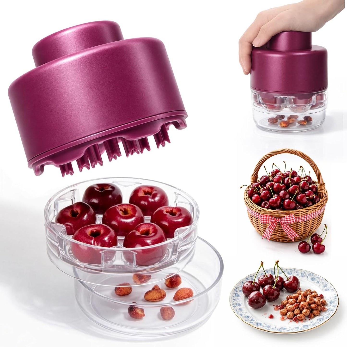 7 in 1 Cherry Pitter Tool for Multiple Cherries Seed Remover Quick and Effortless Removal Suitable for kitchen, Save Time & Space for Making Cherry Jam